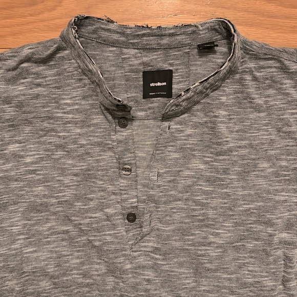 Strellson | Blue Henley Tee | Frayed Neck | size M - Picture 2 of 6